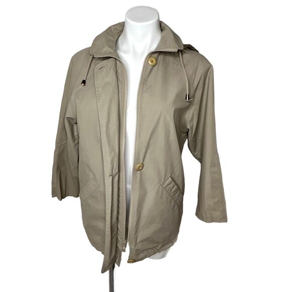 LONDON FOG Womens Size S Khaki Cotton Utility Jacket Lightweight Detachable Hood - Picture 7 of 11